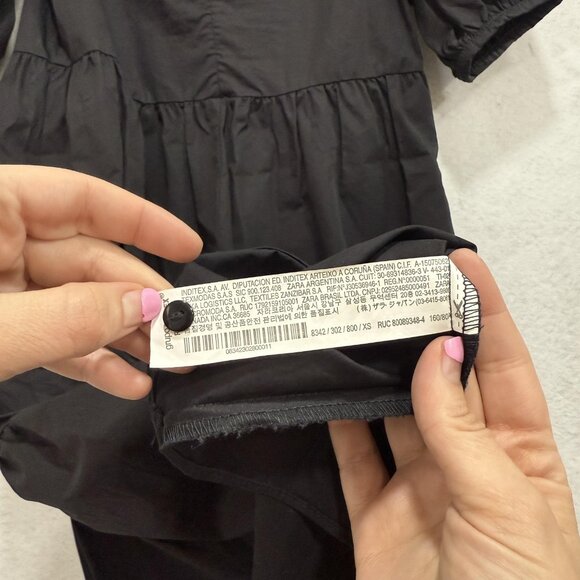 ZARA Dress Womens Extra Small Black Puff Sleeve Tiered Maxi Cotton High Low - Picture 10 of 11